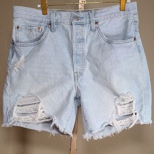 Levi’s 501 Distressed High Rise Denim Shorts Light Wash W31 100% Cotton